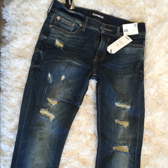 Express Mid Rise Stretch Distressed Jean - Picture 2 of 8